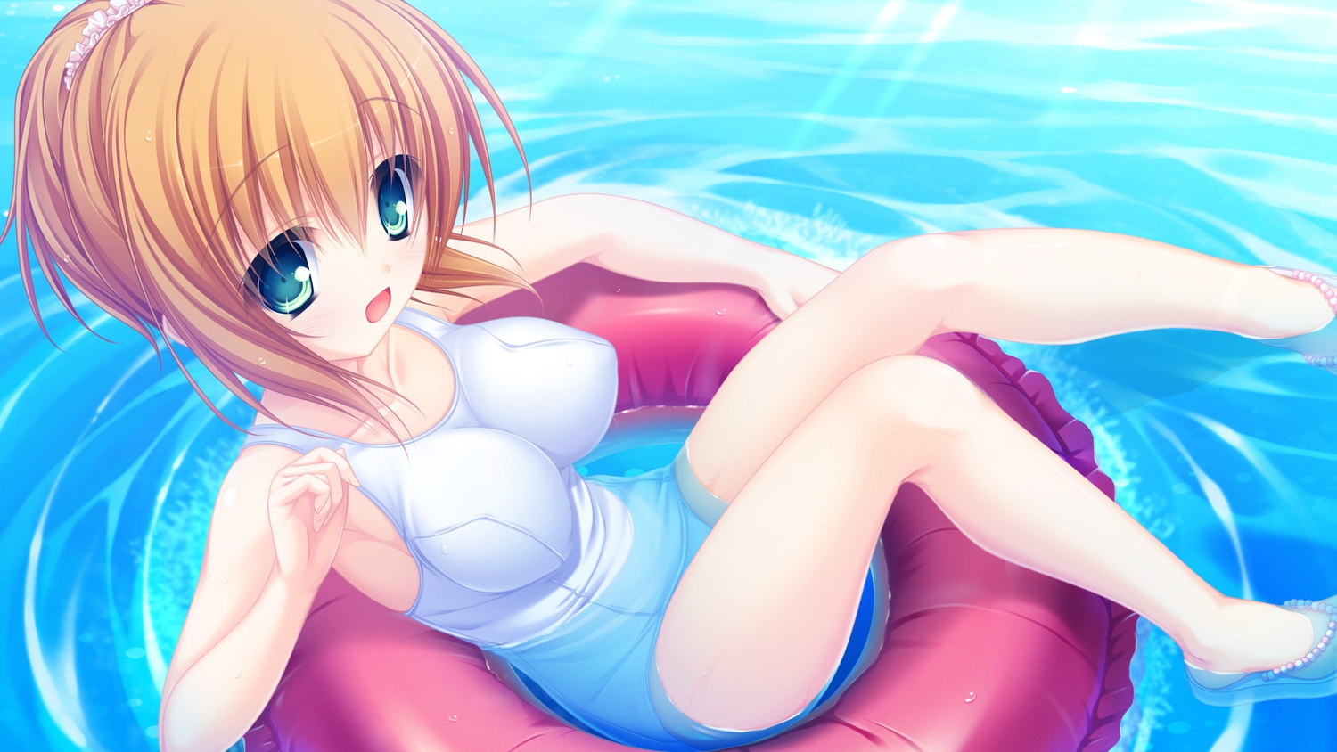 aqua_eyes, breasts, game_cg, headdress, justy_x_nasty, kamui_mikaru, mikagami_mamizu, orange_hair