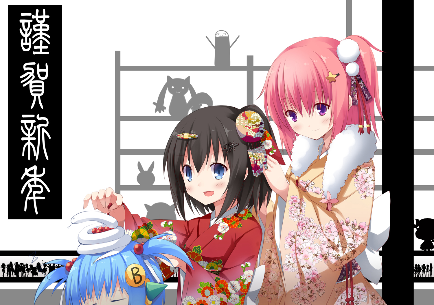 animal, black_hair, blue_eyes, blue_hair, gintama, japanese_clothes, kimono, kyuubee