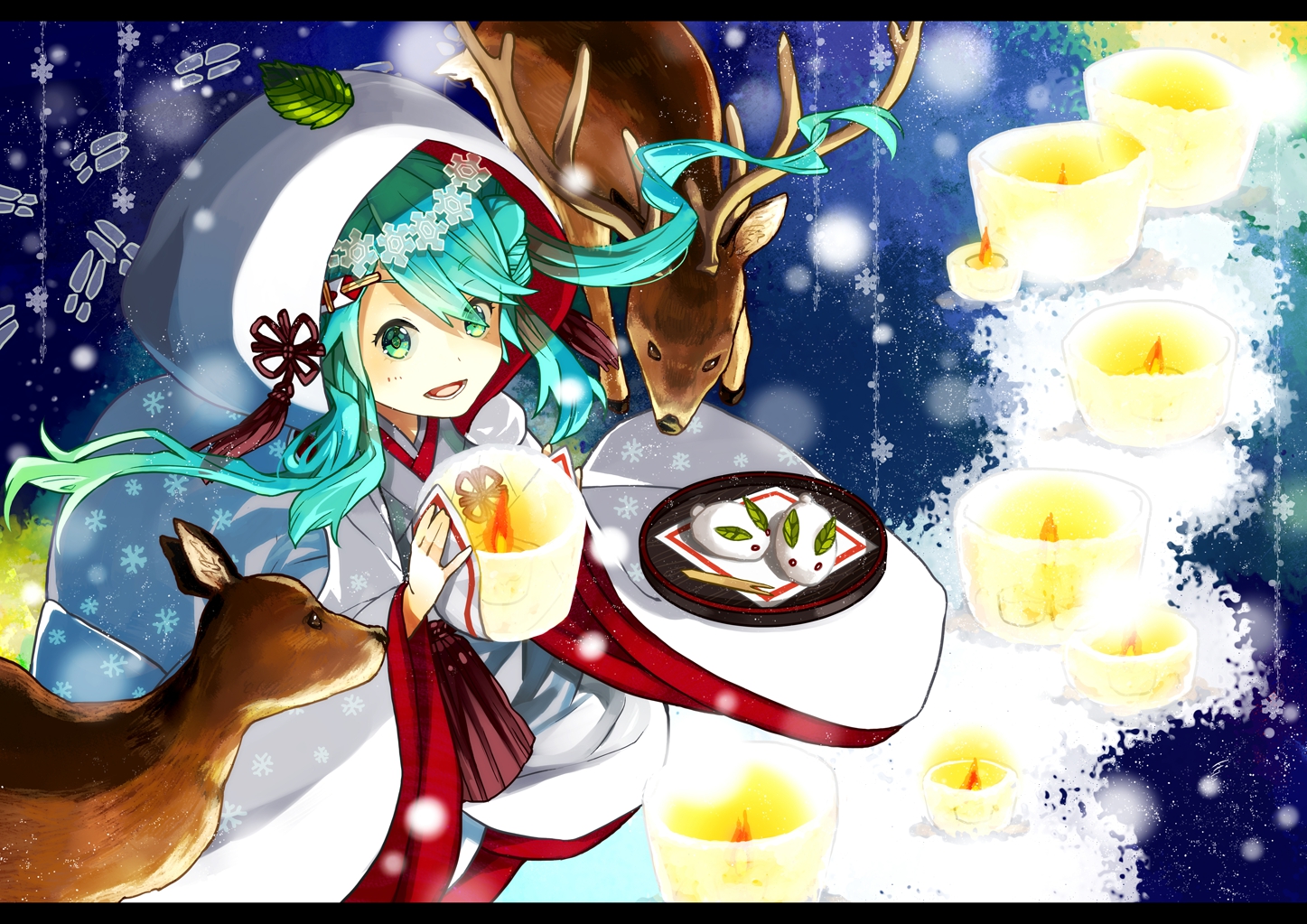 44sann, animal, aqua_hair, hatsune_miku, japanese_clothes, kimono, vocaloid, wedding_attire