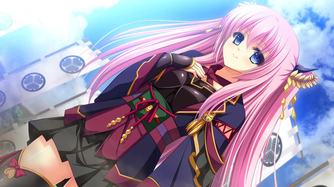 bow, game_cg, long_hair, sengoku_hime, skirt, thighhighs
