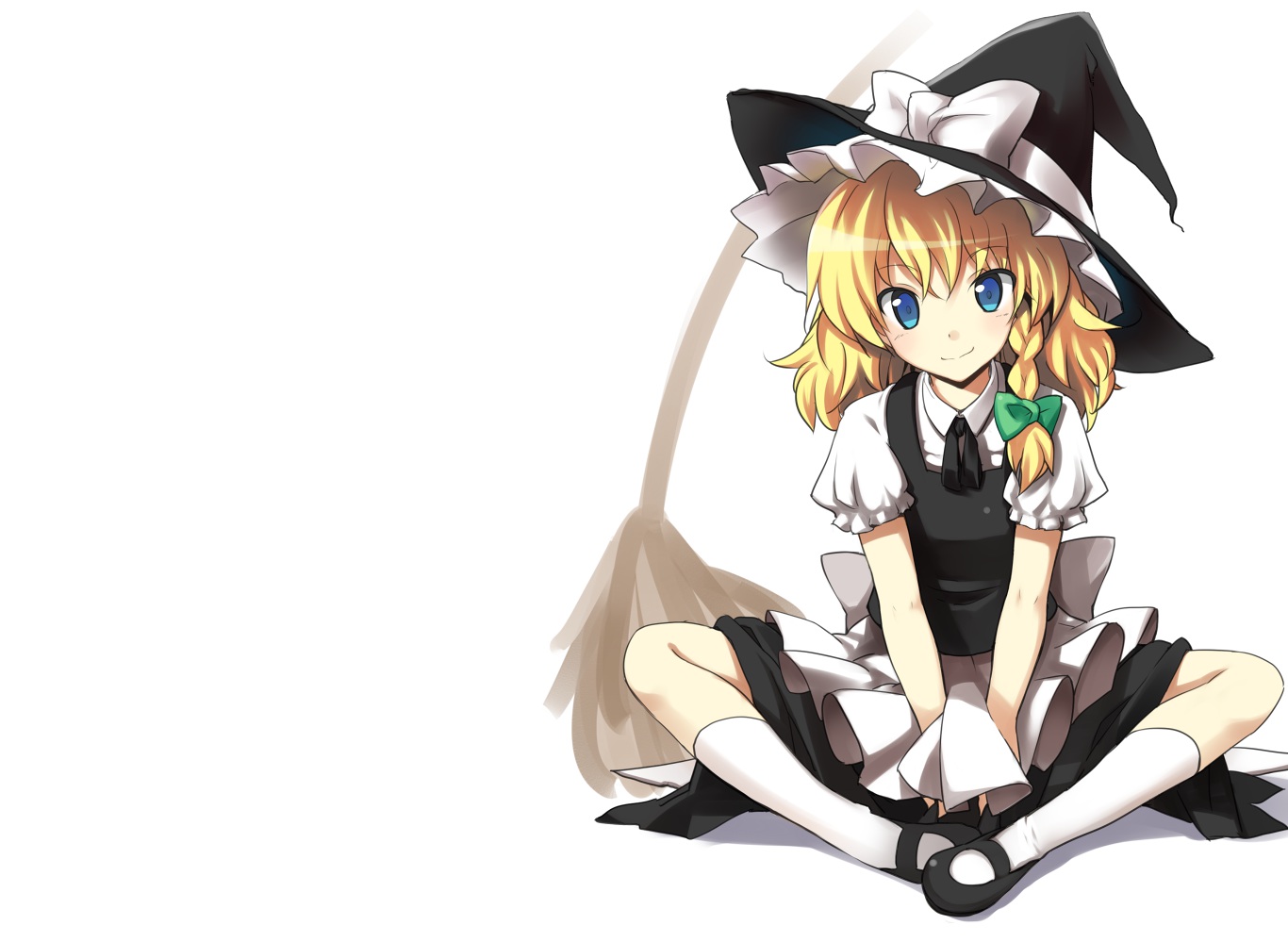blonde_hair, blue_eyes, bow, doriruman, dress, hat, kirisame_marisa, short_hair, socks, touhou, white, witch