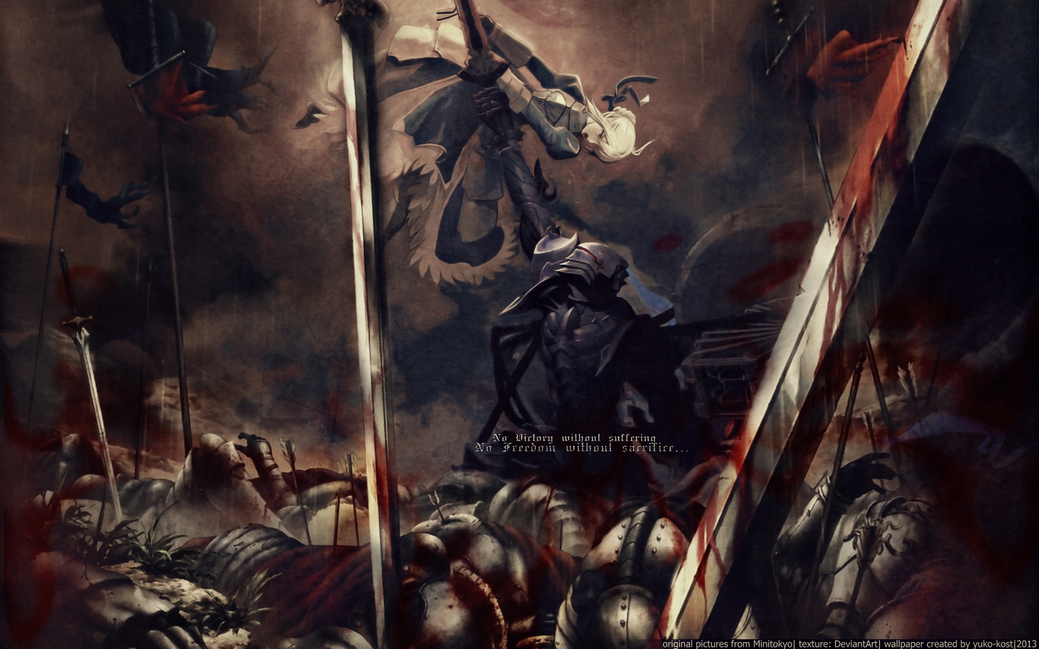 armor, artoria_pendragon_(all), blonde_hair, blood, fate_(series), fate/stay_night, fate/zero, lancelot_(fate), saber, short_hair, sword, weapon