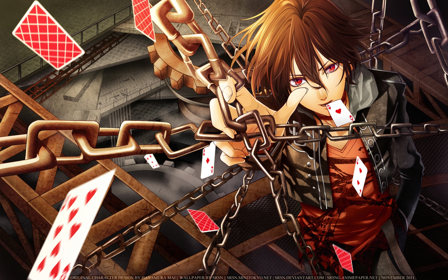 all_male, amnesia, brown_hair, hanamura_mai, male, red_eyes, shin_(amnesia), short_hair