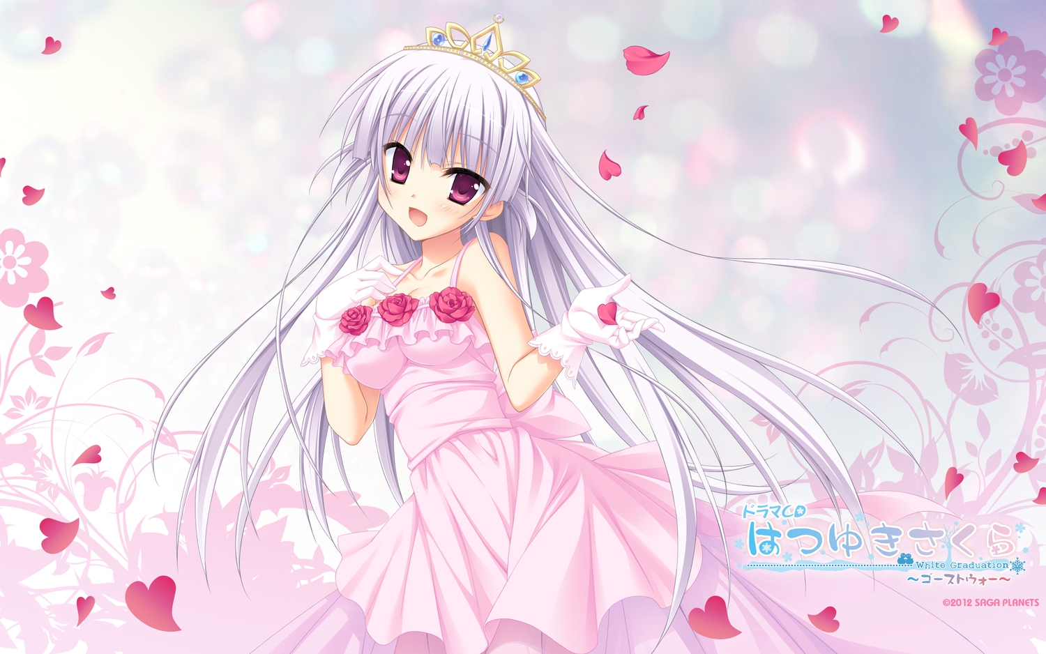 crown, dress, flowers, gloves, hatsuyuki_sakura, hontani_kanae, petals, rose