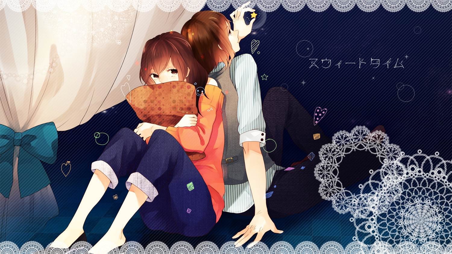 blush, bow, brown_eyes, brown_hair, momoiro_oji, nico_nico_singer, short_hair, stars