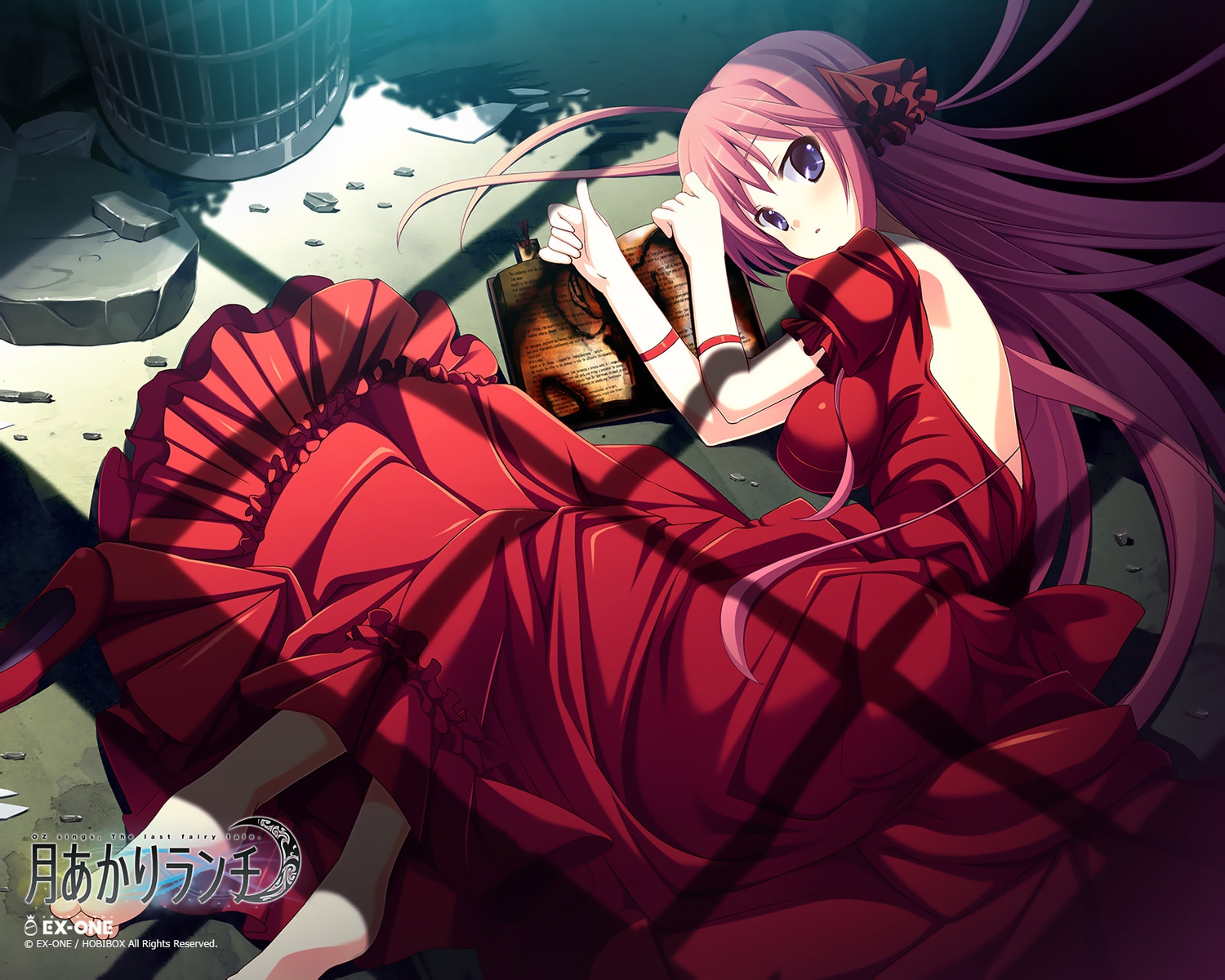 avril_poisson, dress, ex-one, jpeg_artifacts, logo, long_hair, takashina_masato, tsukiakari_lunch
