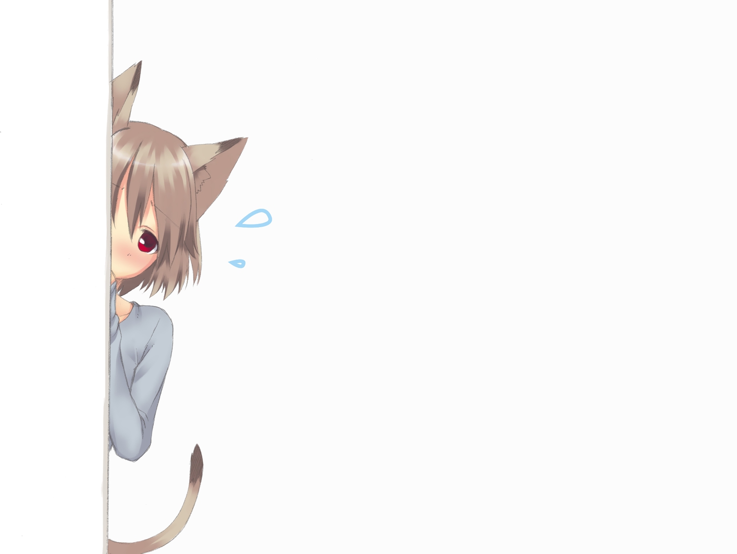 animal_ears, blush, brown_hair, catgirl, majima_yuki, red_eyes, short_hair, tail