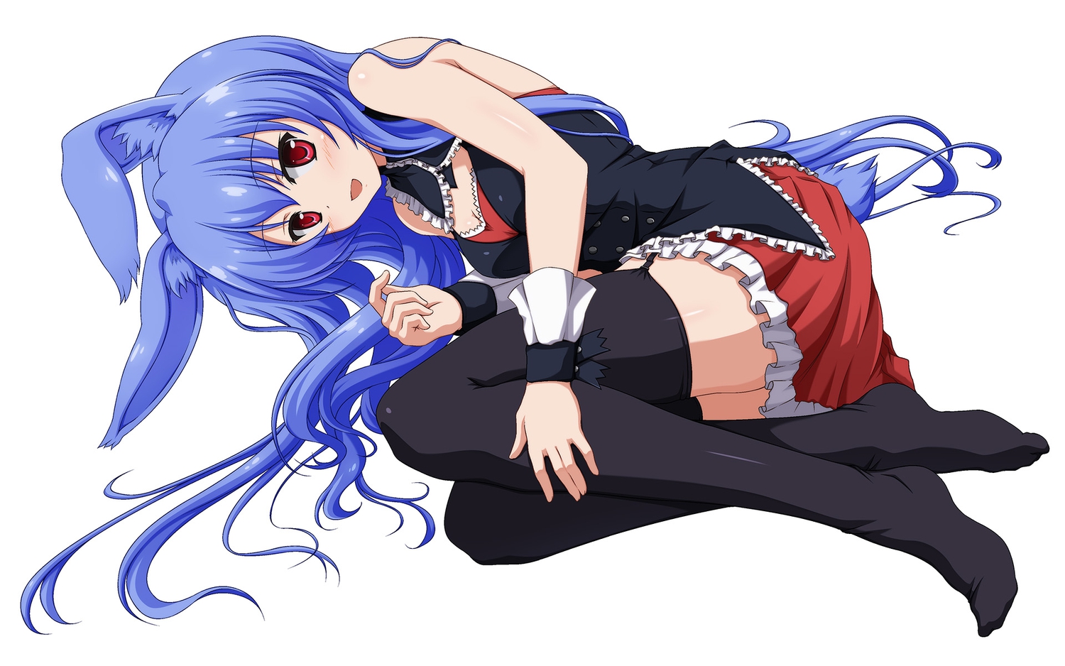 animal_ears, blue_hair, bunny_ears, bunnygirl, kurousagi_(mondaiji-tachi_ga_isekai_kara_kuru_sou_desu_yo?), long_hair, mondaiji_tachi_ga_isekai_kara_kuru_sou_desu_yo?, red_eyes
