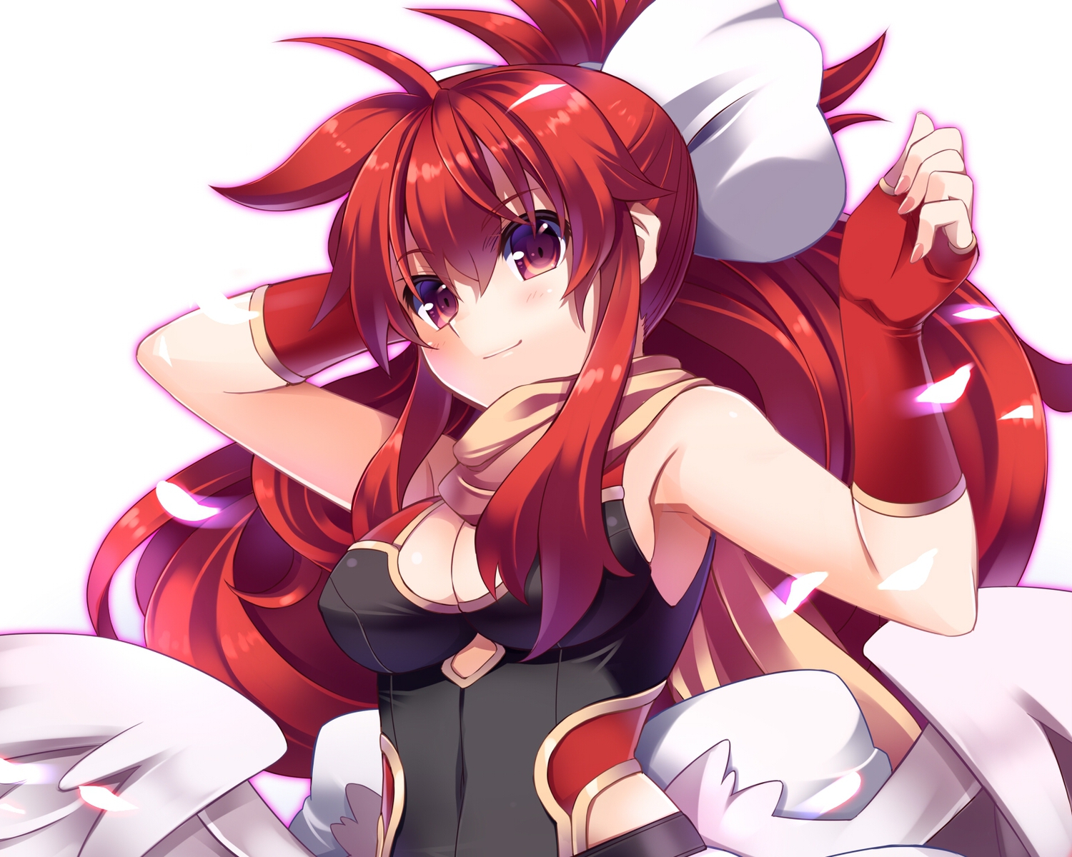 breasts, chibi_(nekomimimi), cleavage, gloves, long_hair, red_eyes, red_hair, shinrabanshou, tagme_(character)