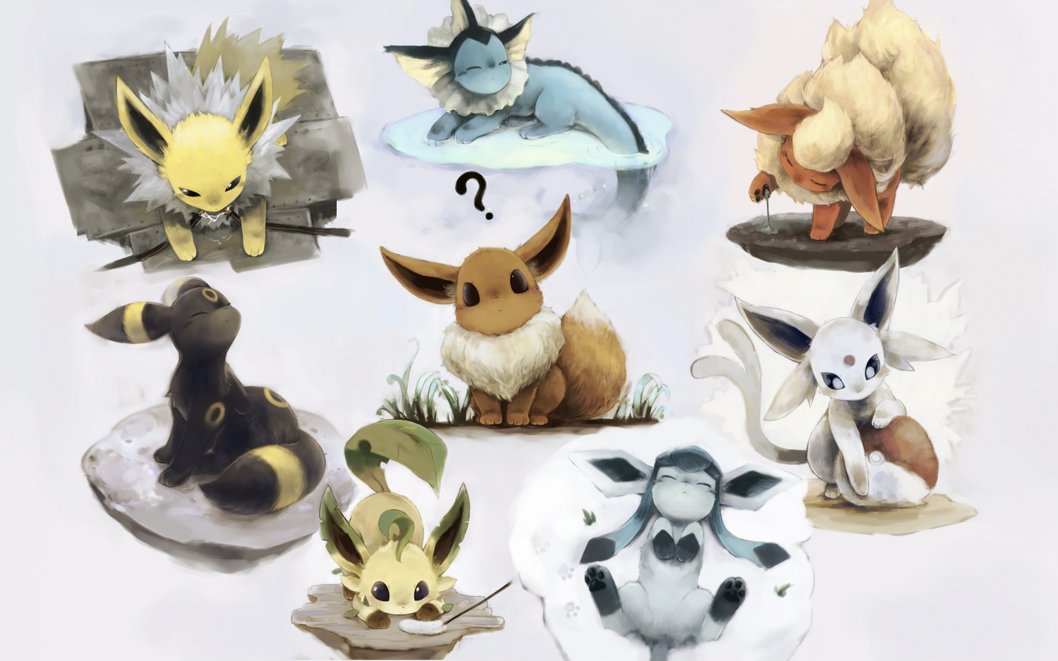 eevee, espeon, flareon, glaceon, jolteon, leafeon, no_humans, pashikiso
