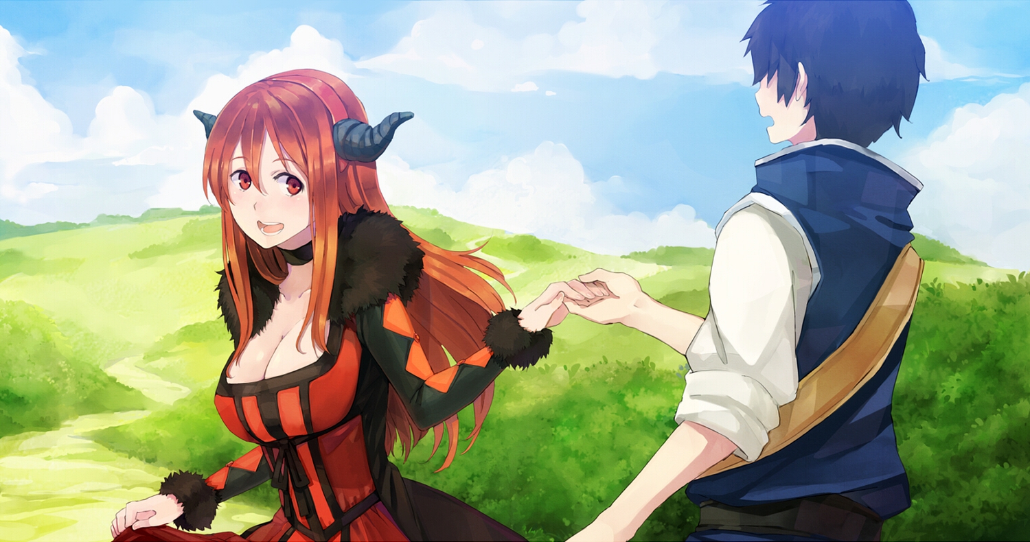 breasts, cleavage, hao_(patinnko), horns, maou_(maoyuu), maoyuu_maou_yuusha, red_eyes, red_hair, yuusha_(maoyuu)