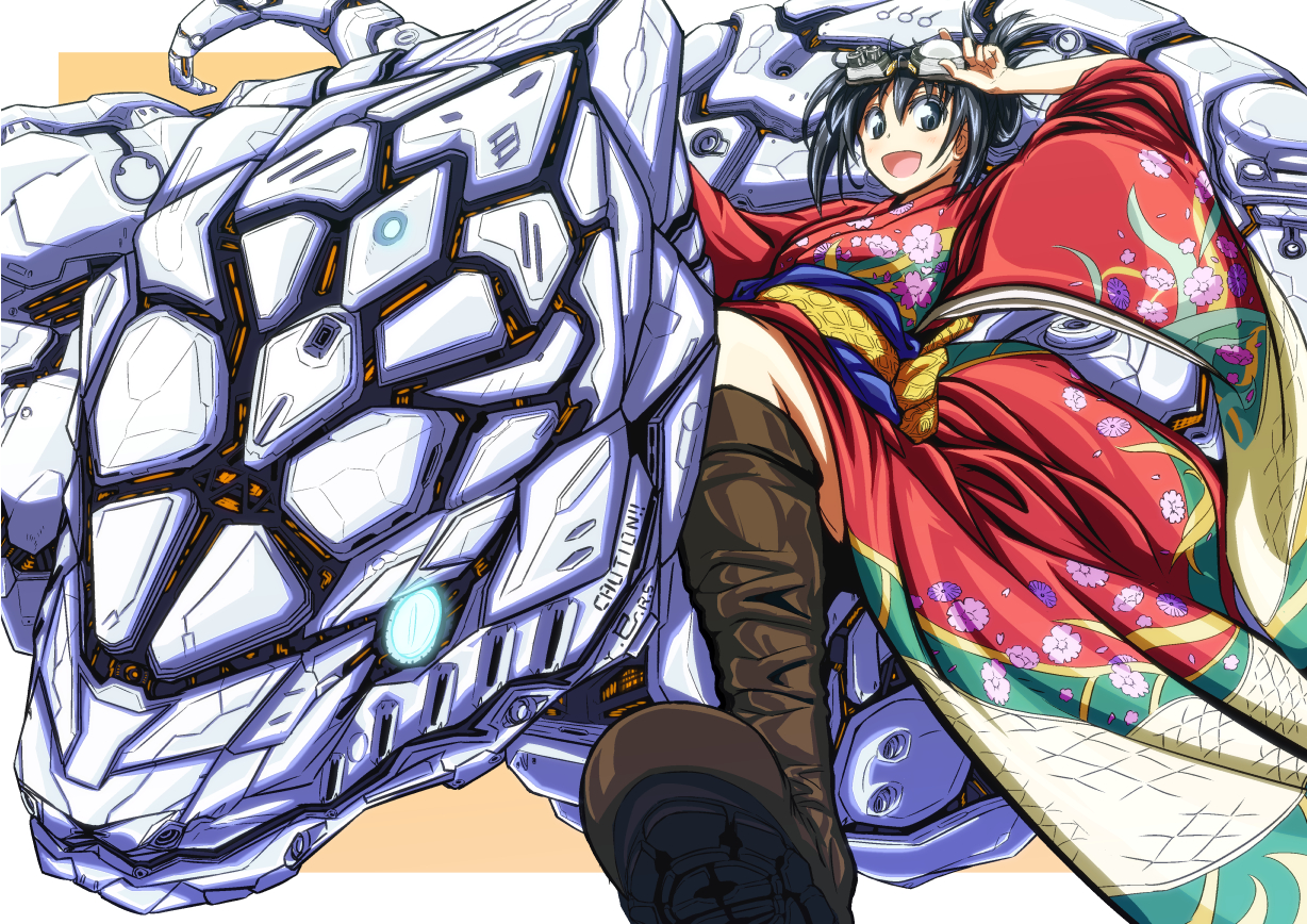 animal, black_eyes, black_hair, goggles, japanese_clothes, kimono, mueojisan, original