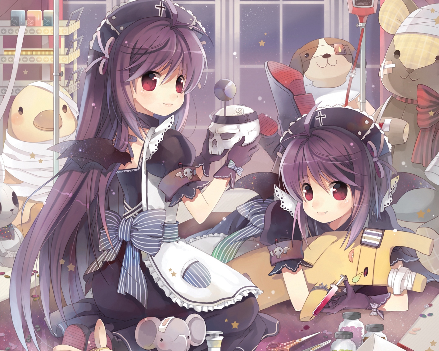 2girls, black_hair, dress, flina_rion, flina_sion, goth-loli, lolita_fashion, rednian