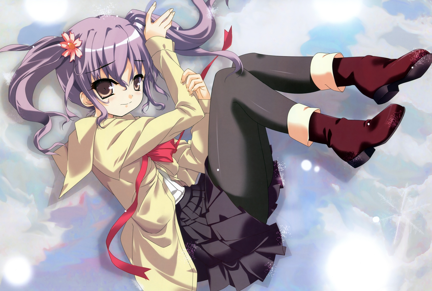 blush, dengeki_moeoh, gray_hair, hagiwara_onsen, original, pantyhose, skirt, twintails
