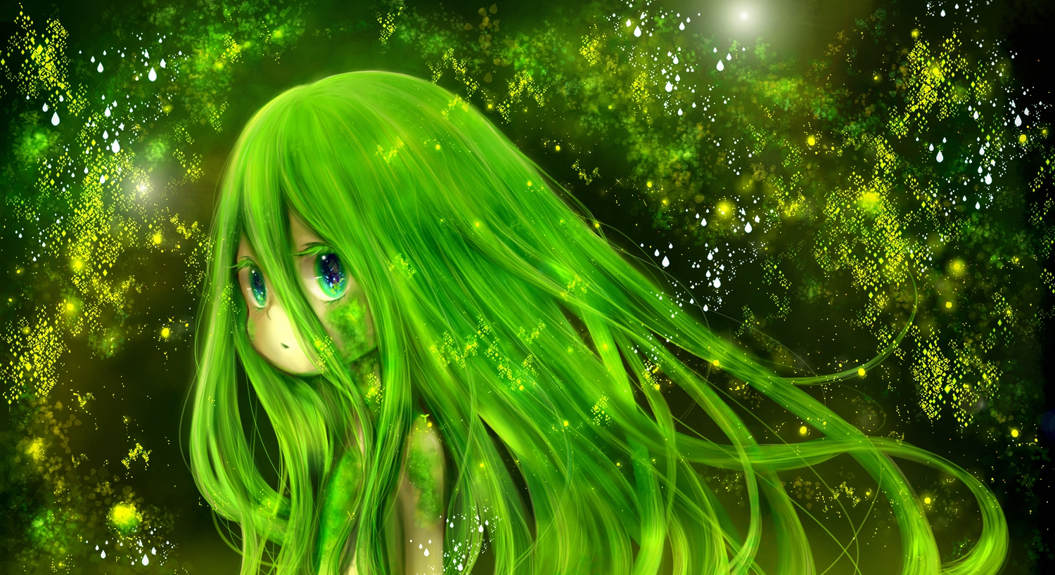 blue_eyes, green, green_hair, long_hair, mari_(milkuro), original