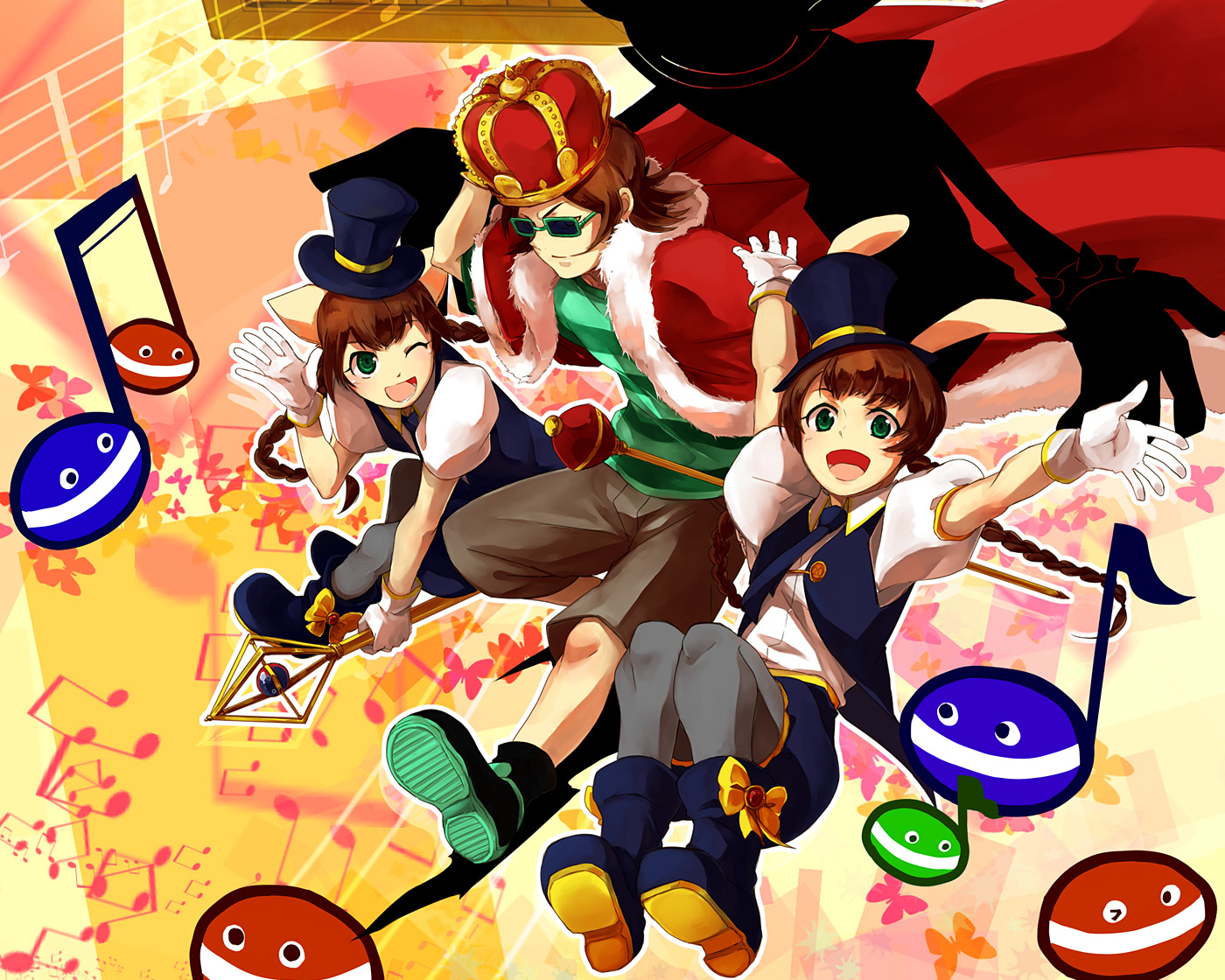 animal_ears, brown_hair, bunny_ears, bunnygirl, catgirl, gloves, green_eyes, hatena