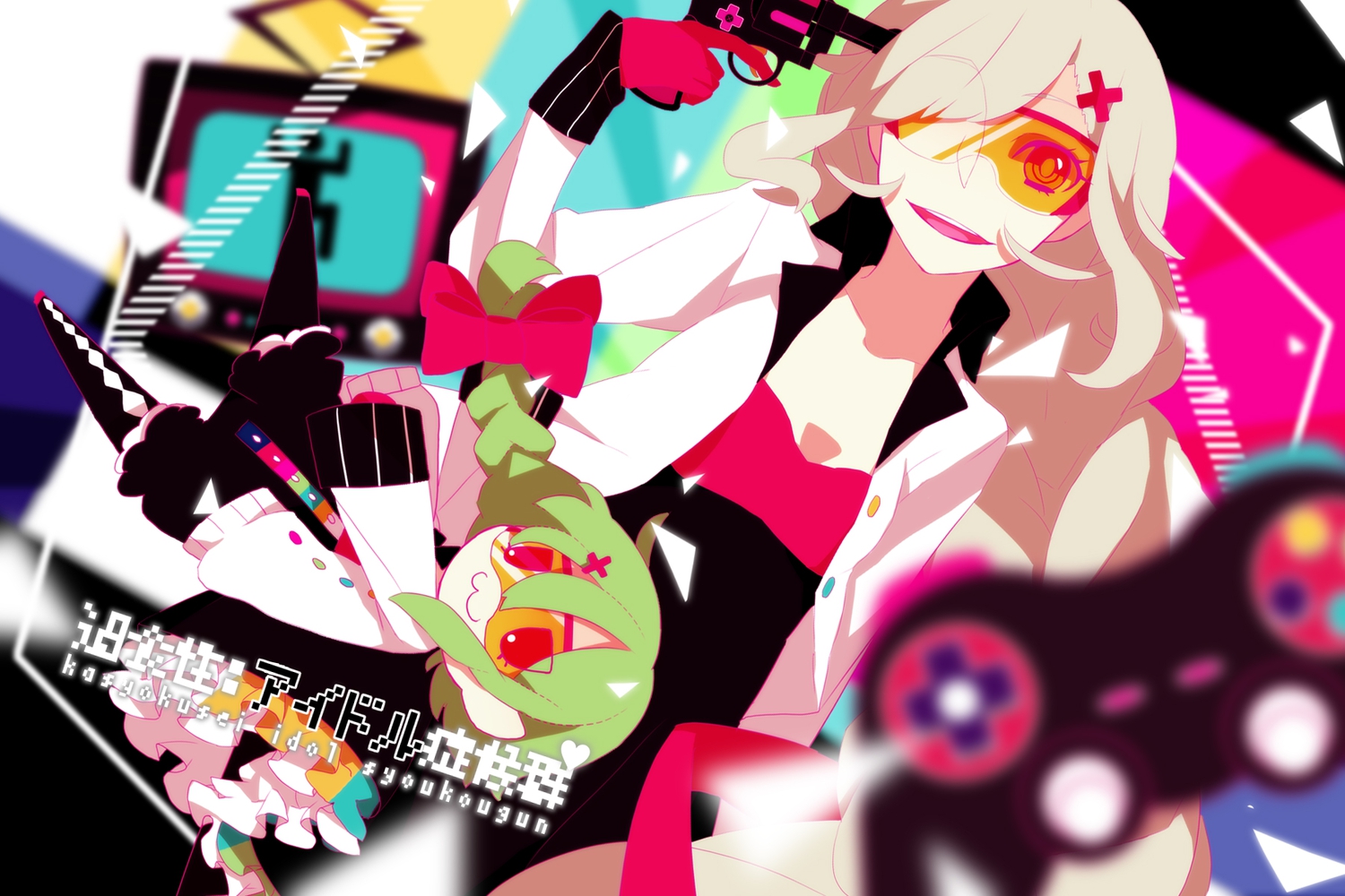 goggles, gumi, gun, mayu_(vocaloid), saine_(artist), vocaloid, weapon