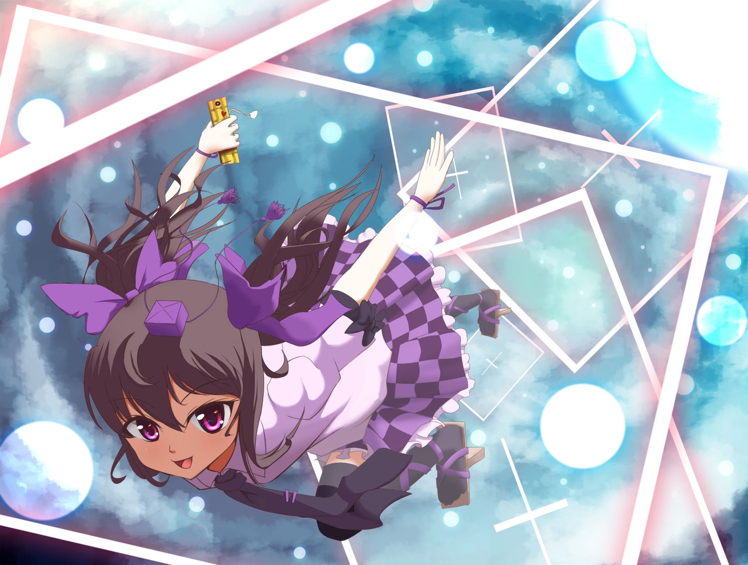 agent_(ikuoikuo), brown_hair, hat, himekaidou_hatate, purple_eyes, skirt, tagme, touhou