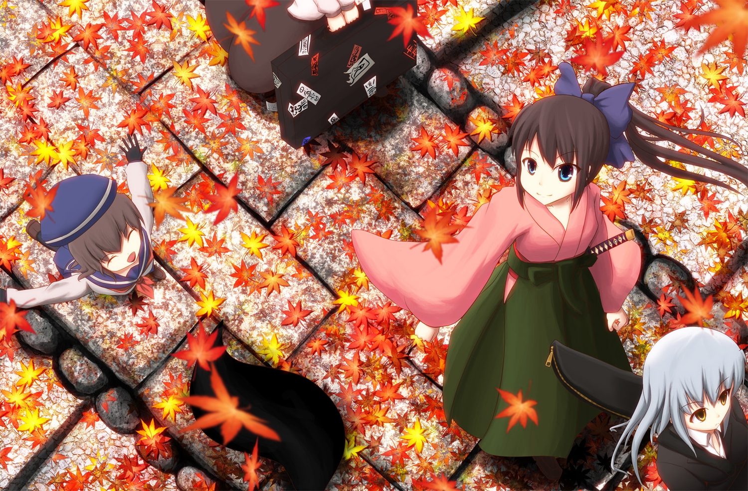 agent_(ikuoikuo), autumn, bow, japanese_clothes, leaves, original, school_uniform