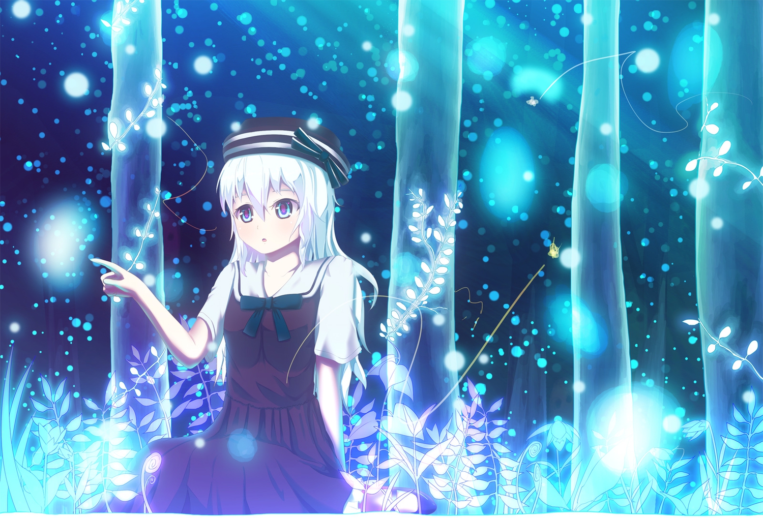 agent_(ikuoikuo), blue, blue_eyes, bow, hat, long_hair, original, white_hair