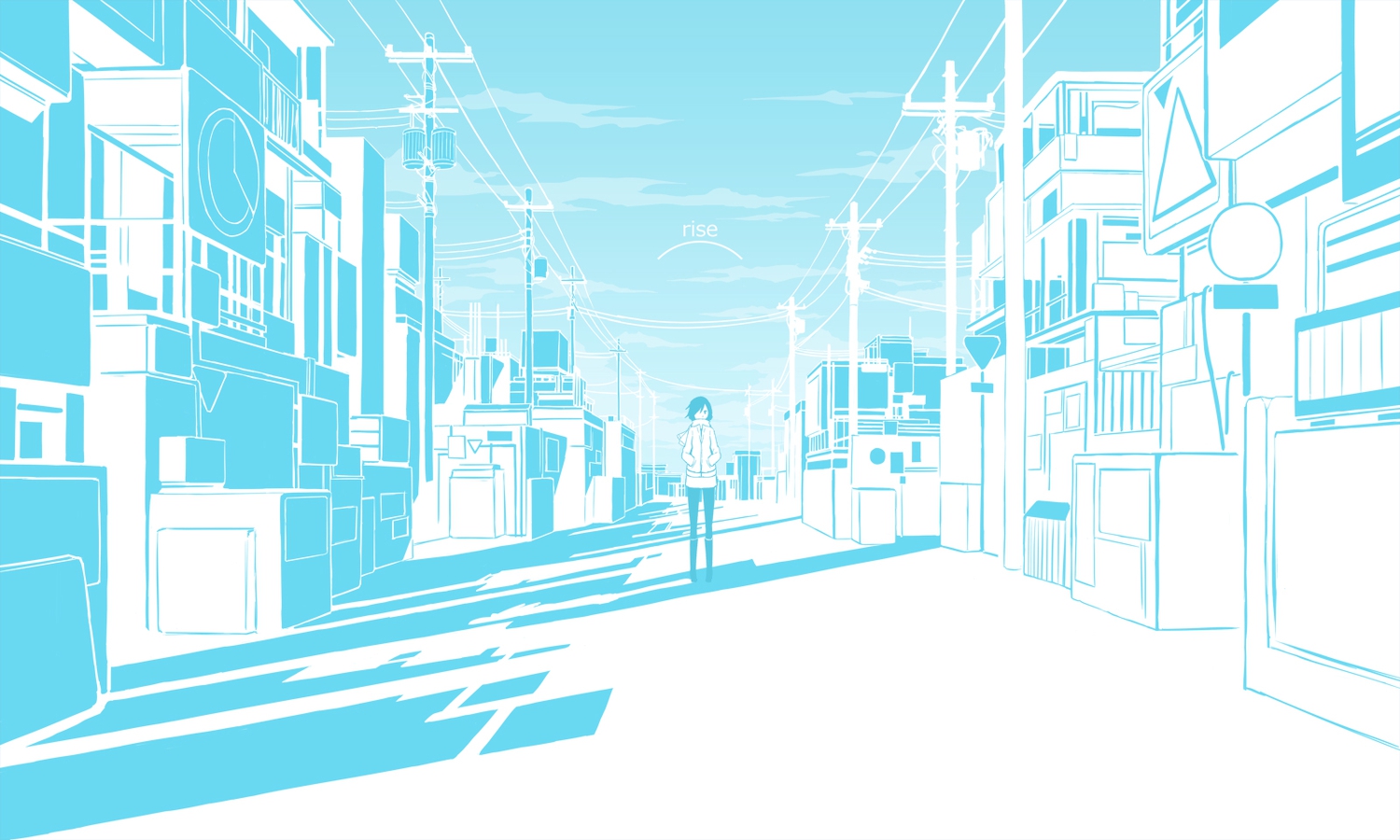 blue, hebitsukai, monochrome, original, scarf, short_hair, sky