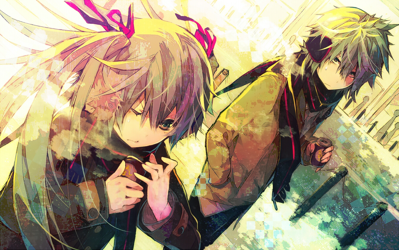 aqua_eyes, aqua_hair, earmuffs, hatsune_miku, hatsune_mikuo, inazumrai, polychromatic, scarf, vocaloid