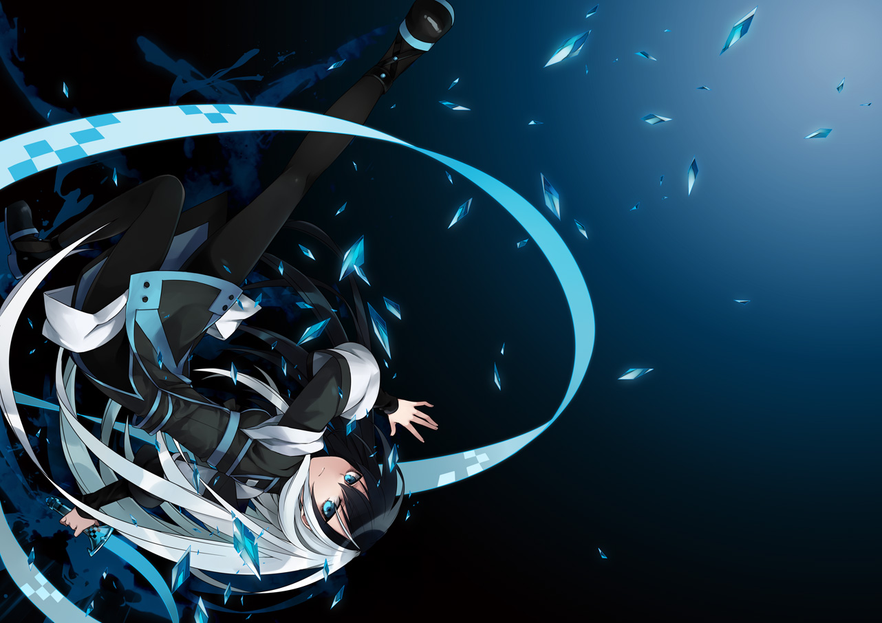 black_hair, blue, blue_eyes, jpeg_artifacts, kaida_michi, long_hair, norah_bright, original, pantyhose, ribbons