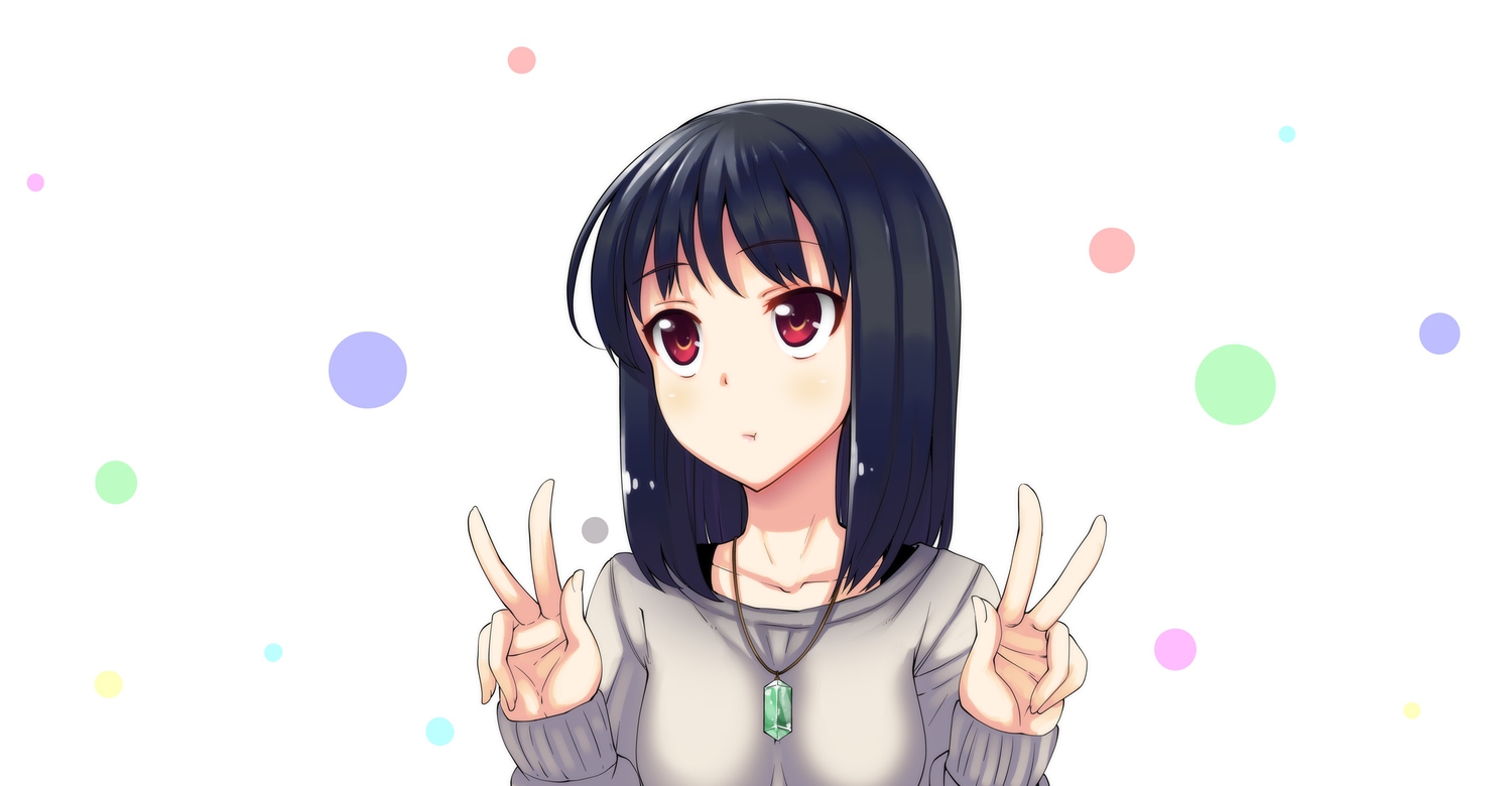 akino_sora, black_hair, jpeg_artifacts, necklace, original, red_eyes