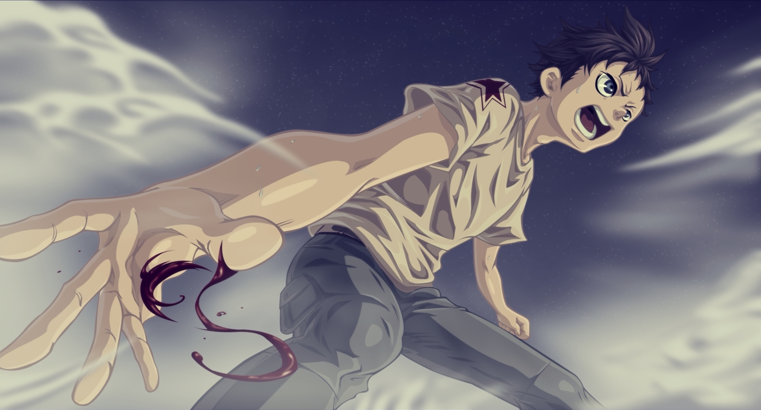 all_male, black_hair, blood, blue_eyes, deadman_wonderland, igarashi_ganta, ioshik, male