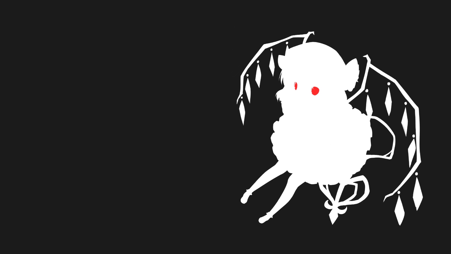 flandre_scarlet, jpeg_artifacts, monochrome, red_eyes, silhouette, third-party_edit, touhou, vampire, yui_(daijun)