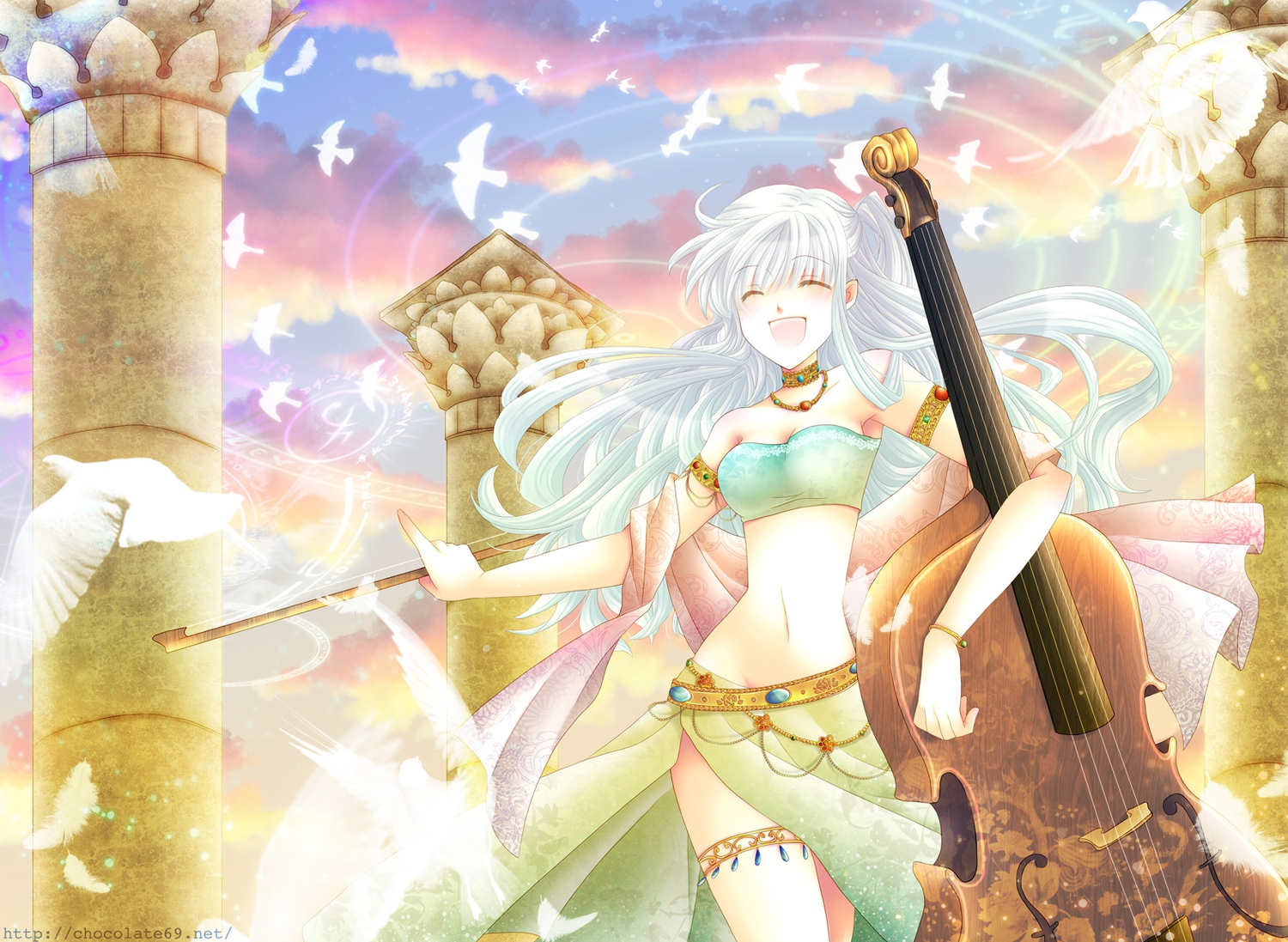 animal, ascendancy, bird, instrument, original, white_hair