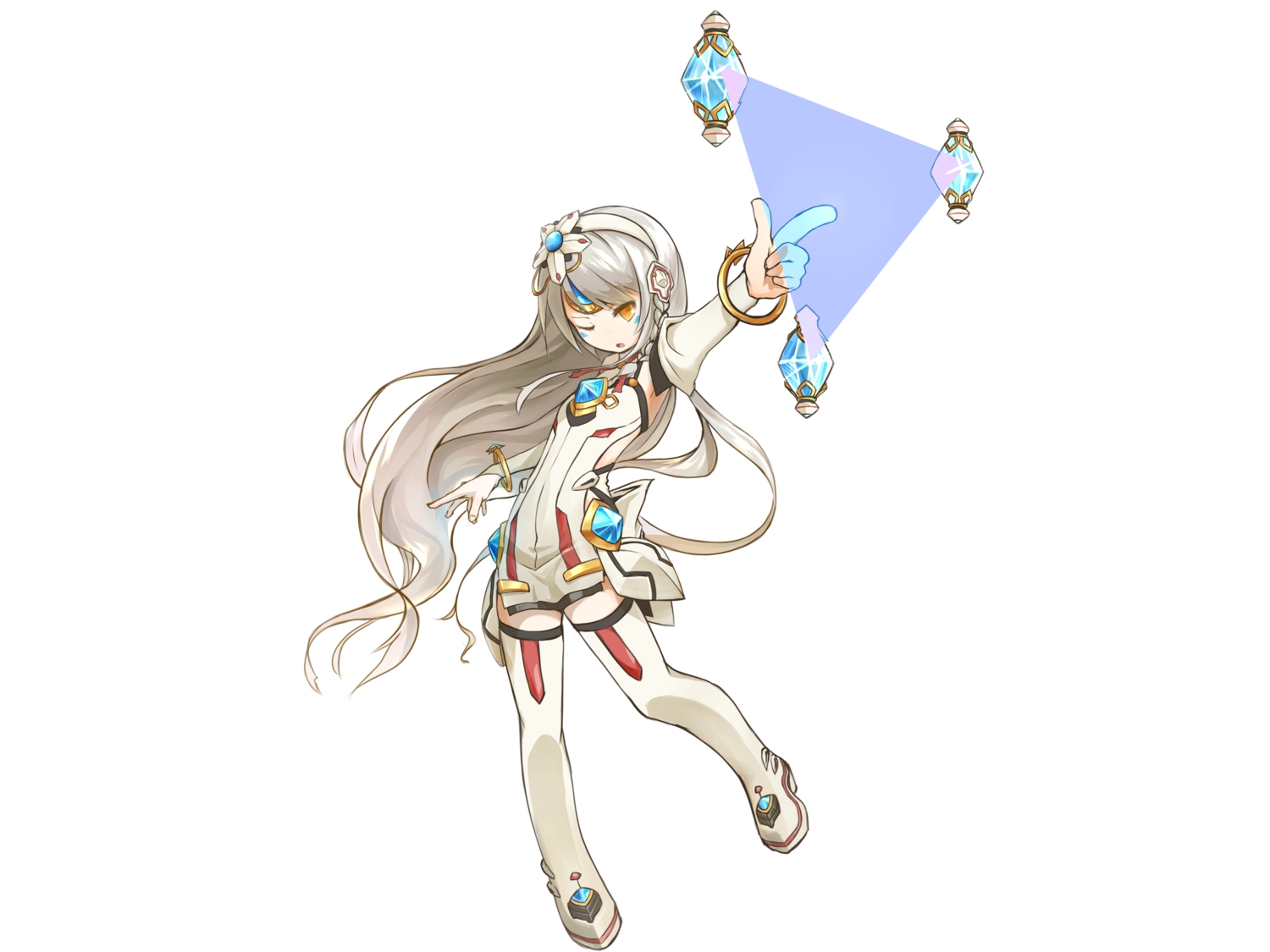 elsword, eve_(elsword), gray_hair, long_hair, watakokyu, white, wink, yellow_eyes