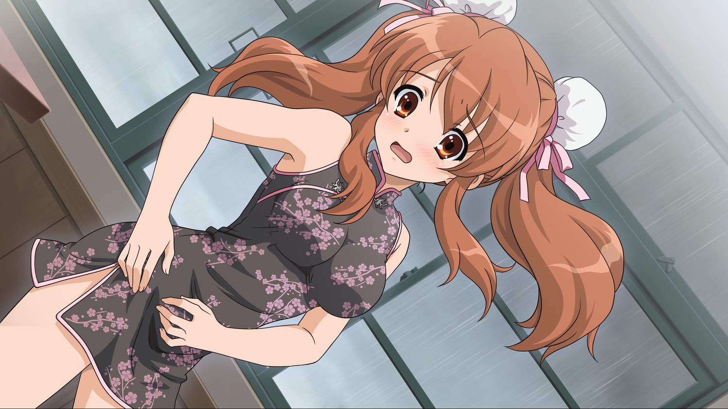 asahina_mikuru, blush, brown_eyes, brown_hair, chinese_clothes, chinese_dress, dress, game_cg