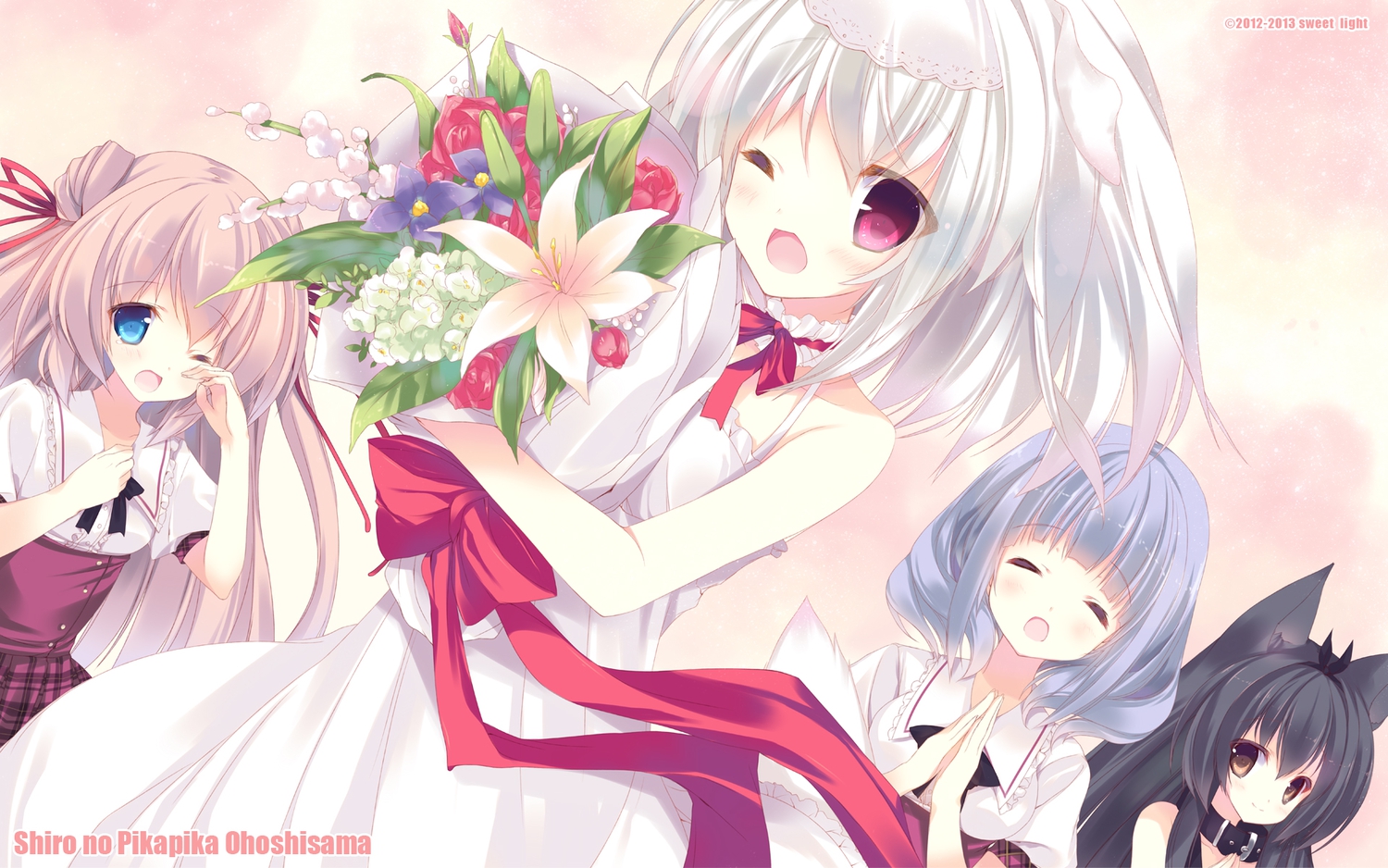 dress, flowers, light, p19, shiro_no_pikapika_ohoshi-sama, wedding_attire, wink