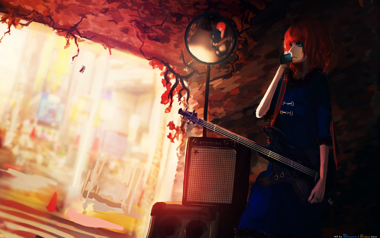 dotentity, guitar, instrument, phone, red_hair