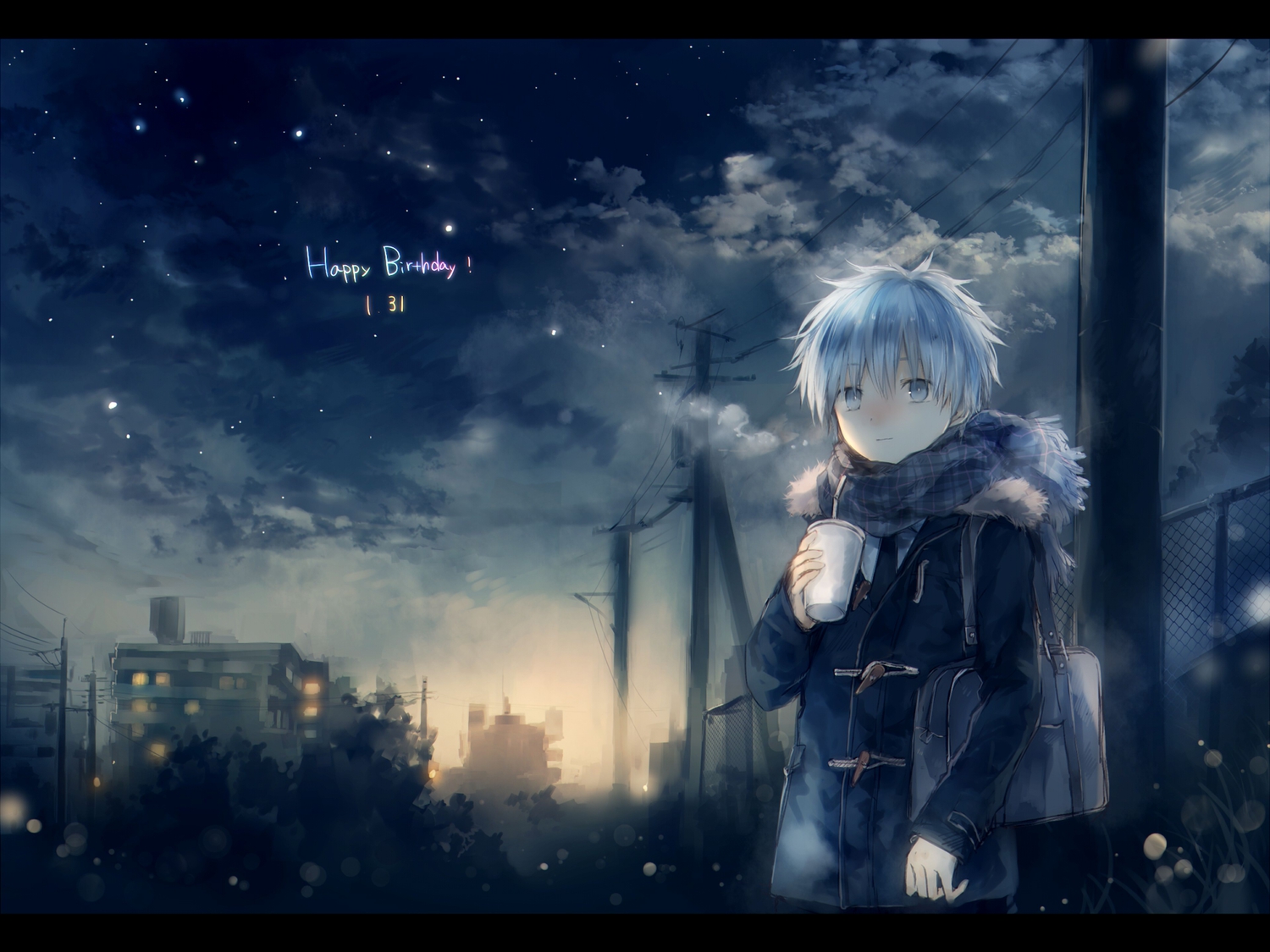 all_male, kuroko_no_basket, kuroko_tetsuya, male, onineko, sky, stars