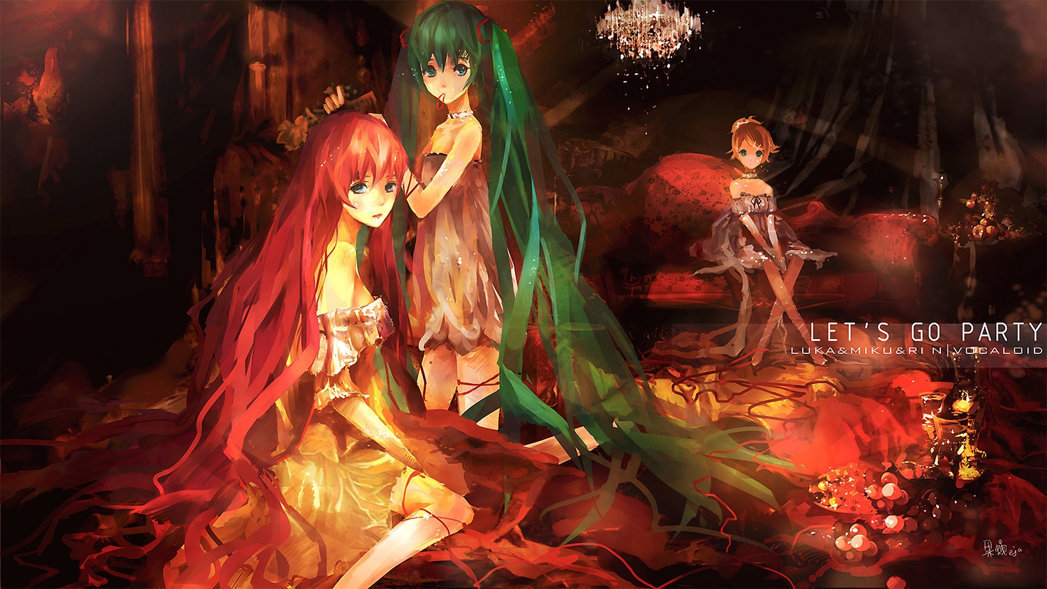 blue_eyes, dress, hatsune_miku, jajafan, kagamine_rin, long_hair, megurine_luka, vocaloid