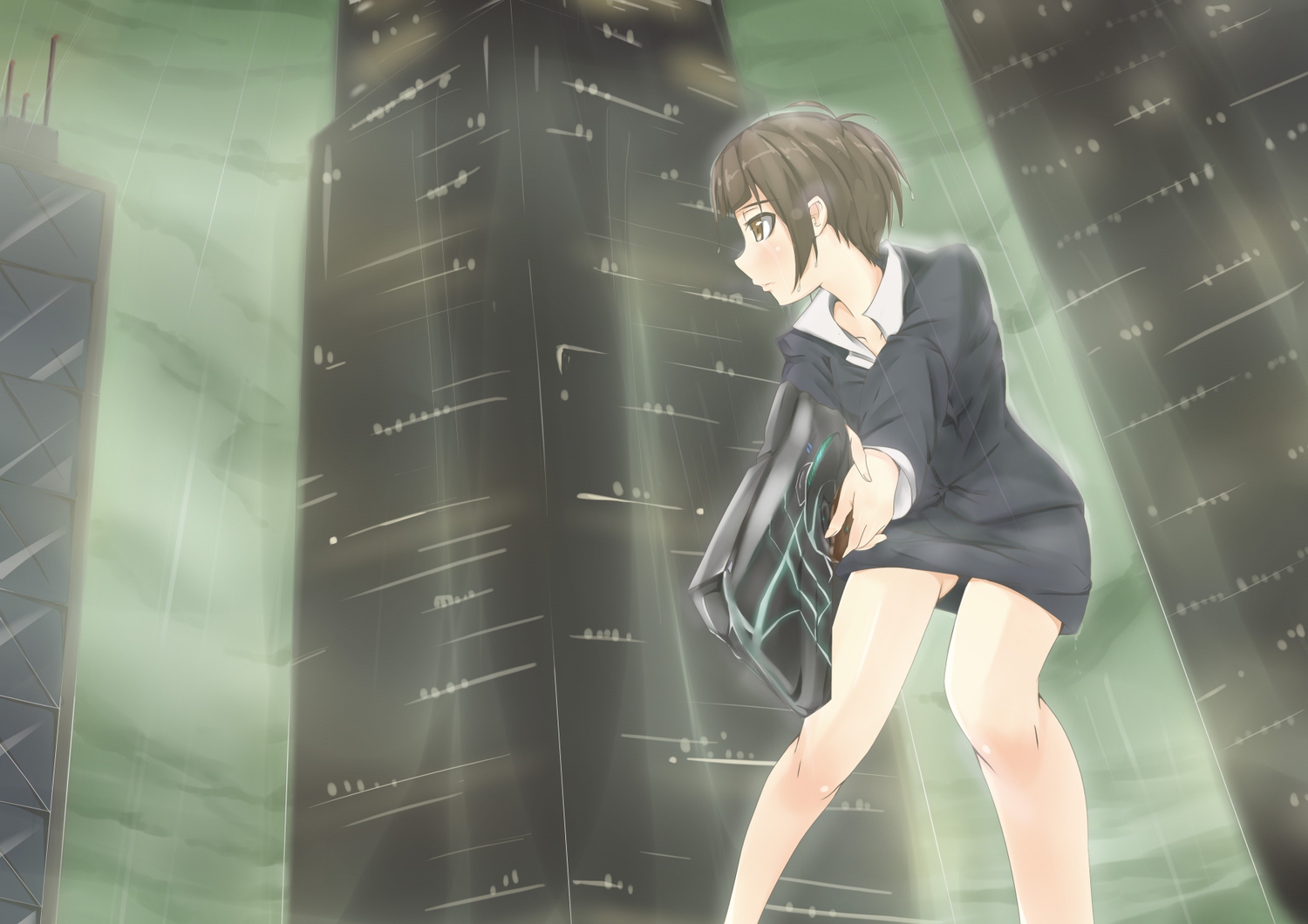 building, gun, psycho-pass, ryoya, tsunemori_akane, uniform, weapon