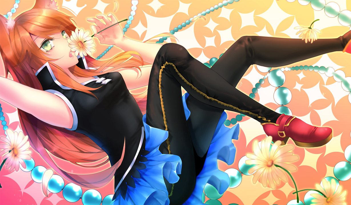 animal_ears, flowers, green_eyes, tooaya