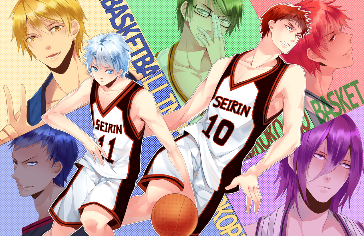 akashi_seijuurou, all_male, aomine_daiki, aqua_hair, ball, basketball, blonde_hair, blue_eyes