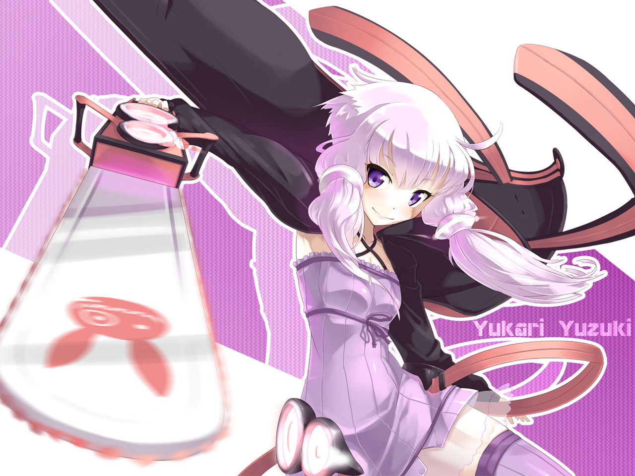 chainsaw, hood, jpeg_artifacts, moyasiwhite, vocaloid, voiceroid, weapon, yuzuki_yukari