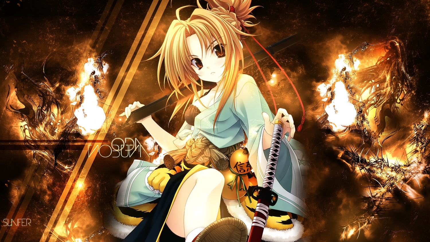 blonde_hair, katana, oda_nobuna, oda_nobuna_no_yabou, sword, weapon