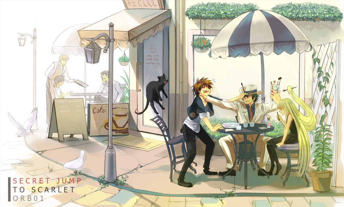 animal, bird, black_cat, blonde_hair, cat, eve, hat, long_hair