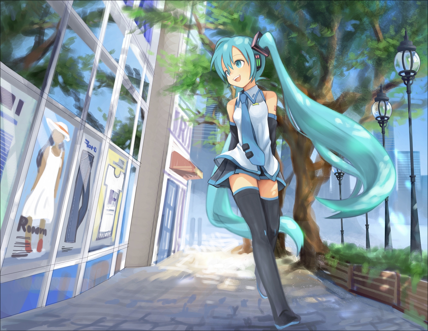 aqua_eyes, aqua_hair, hatsune_miku, kari_kenji, twintails, vocaloid, zettai_ryouiki