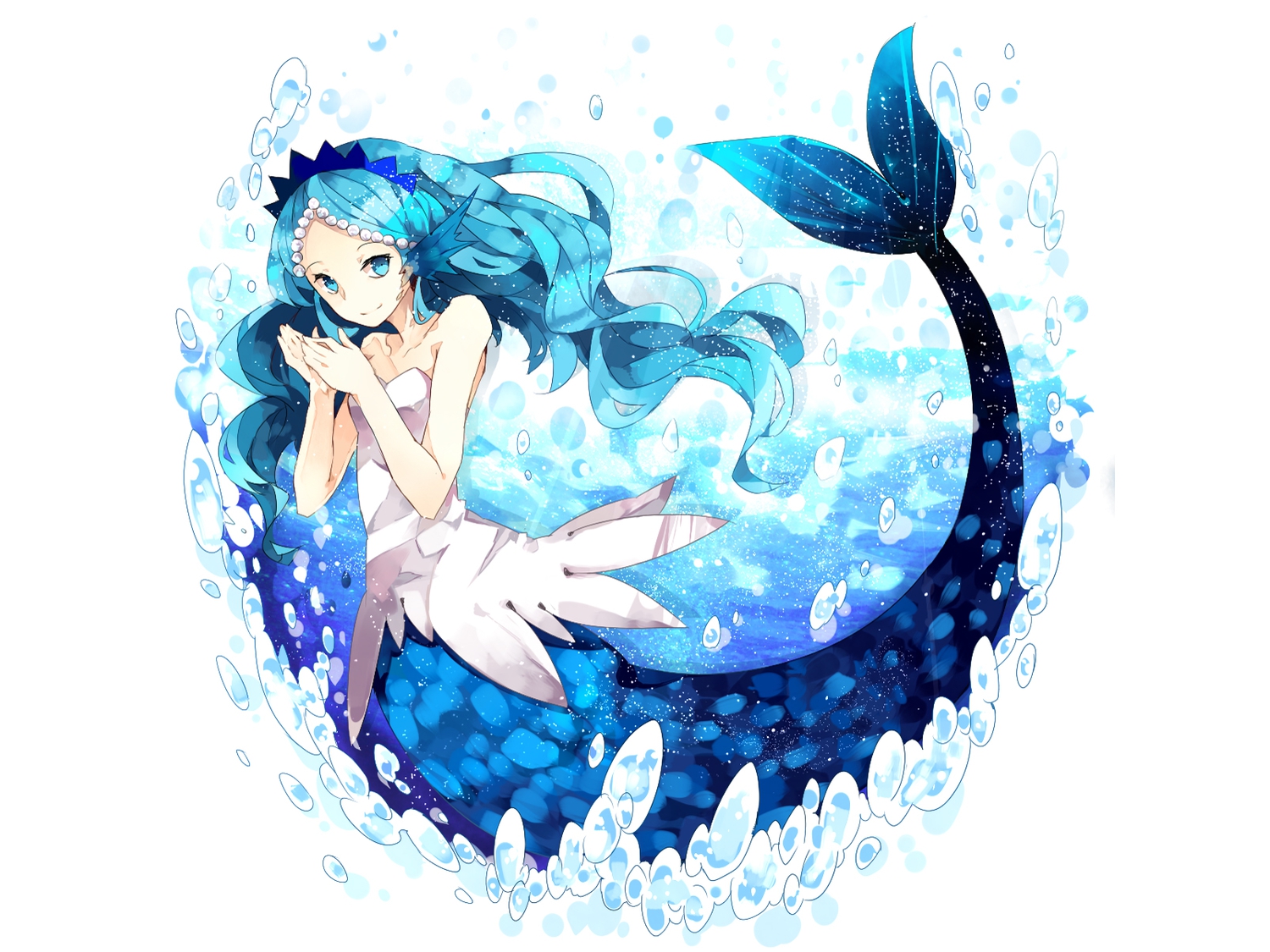 blue_eyes, blue_hair, mana, mermaid, pop'n_music