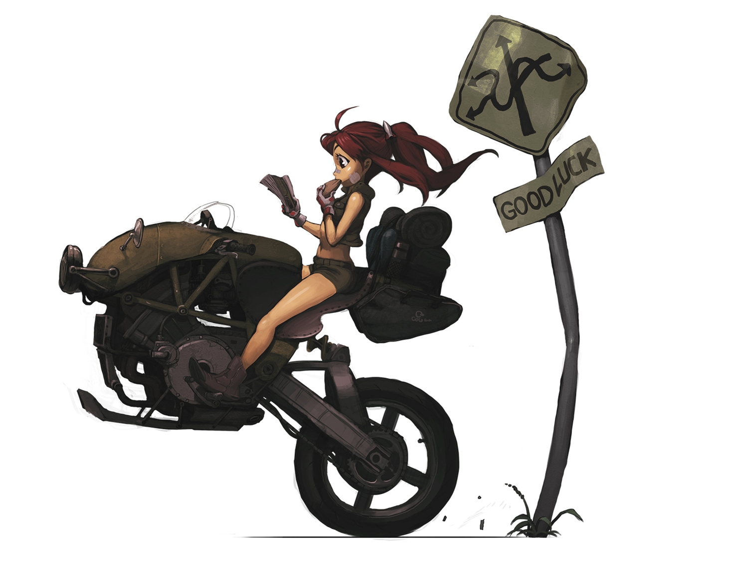 brown_hair, food, gloves, motorcycle, rias-coast