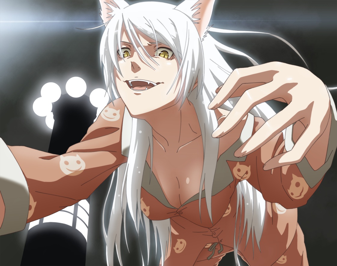 animal_ears, bakemonogatari, catgirl, hanekawa_tsubasa, monogatari_(series), m-ya, orange_eyes, white_hair