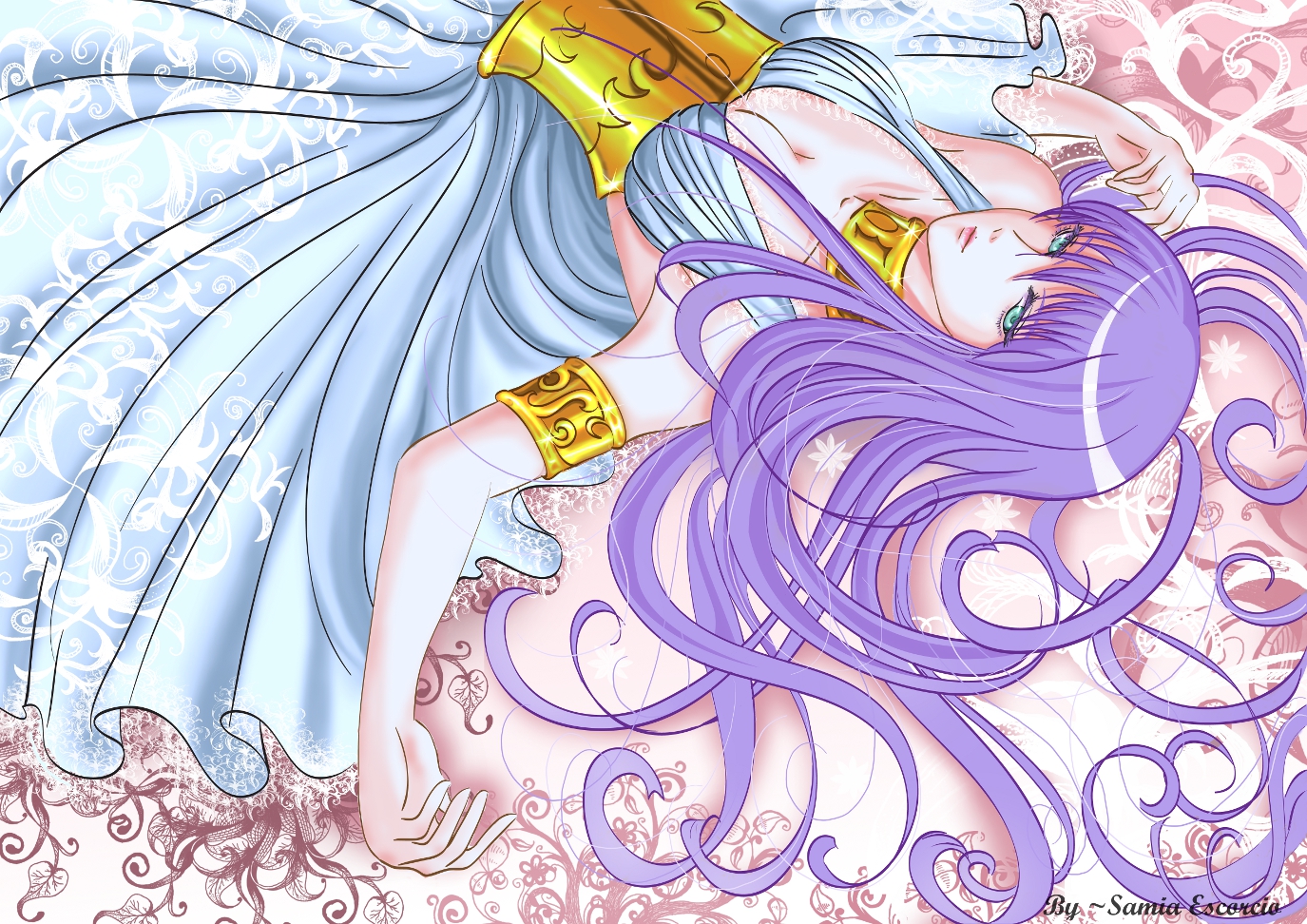 blue_eyes, long_hair, purple_hair, saint_seiya, samia_escorcio