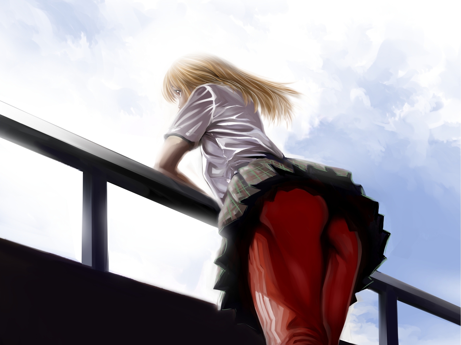ayase_chihaya, blonde_hair, chihayafuru, clouds, temutemutemu