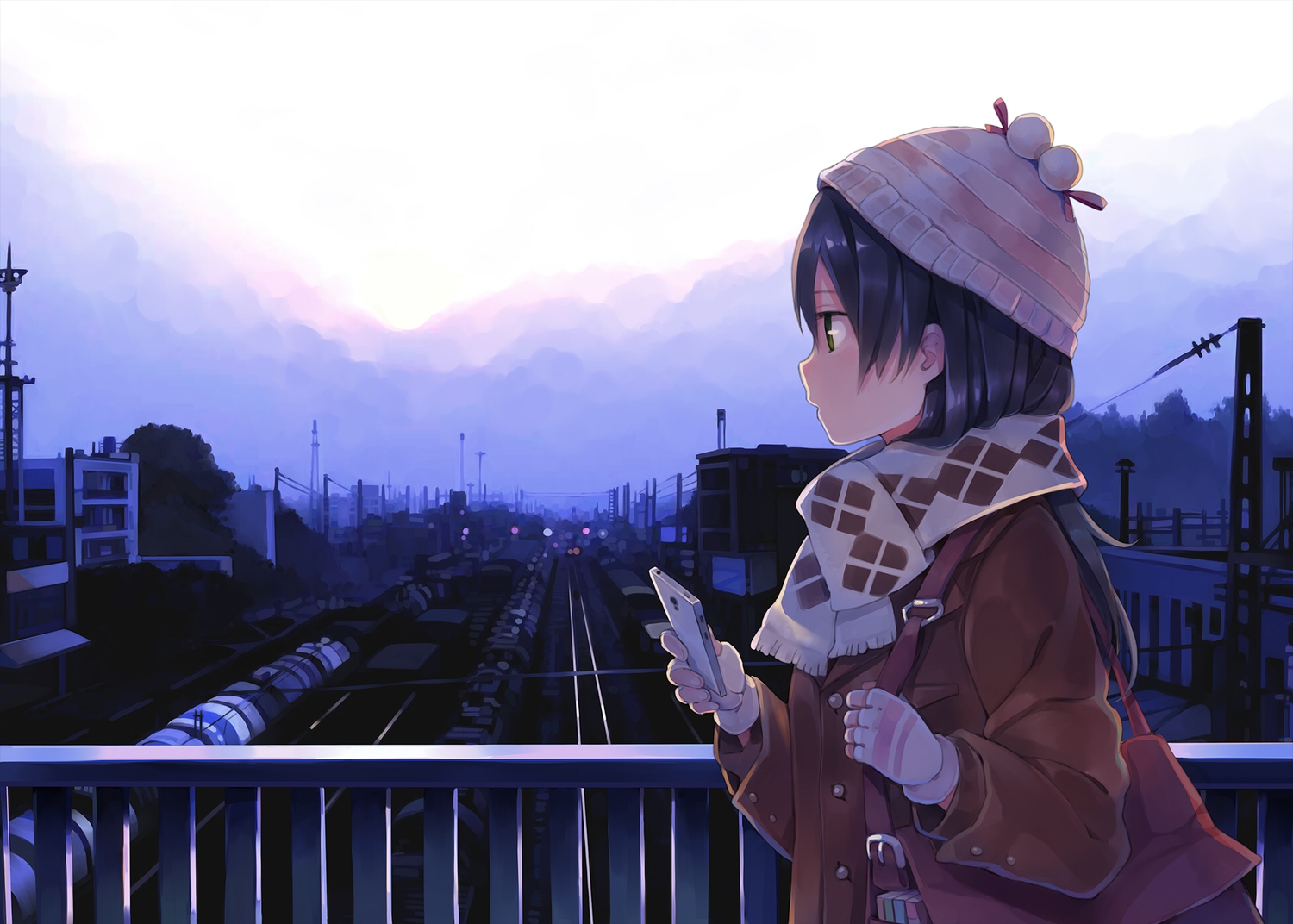 gloves, hao_(patinnko), hat, original, phone, scarf